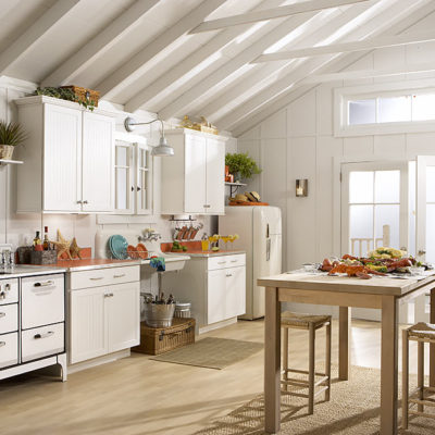 Cottage maple white kitchen cabinets